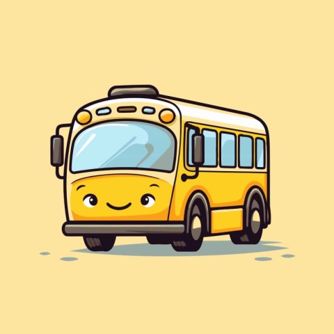 School bus vector illustration. Cute cartoon bus character isola