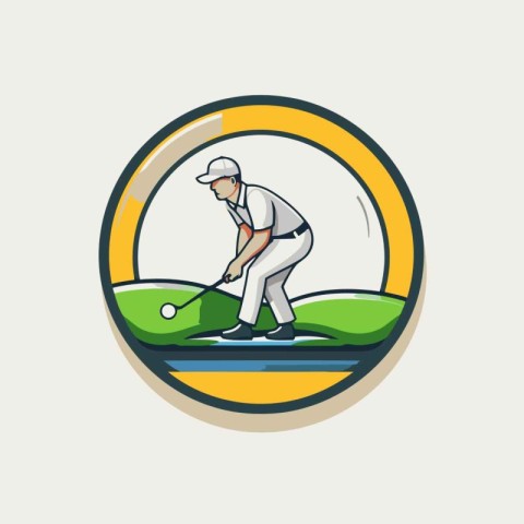 Golf club emblem with golfer and ball. vector illustration.