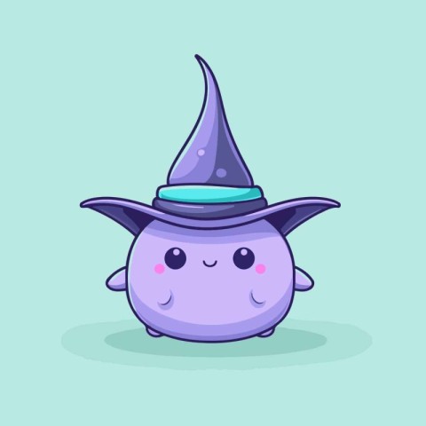 Cute purple witch hat. Vector illustration in cartoon style. Hal