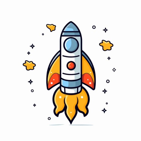 Rocket icon in flat line style. Spaceship vector illustration on