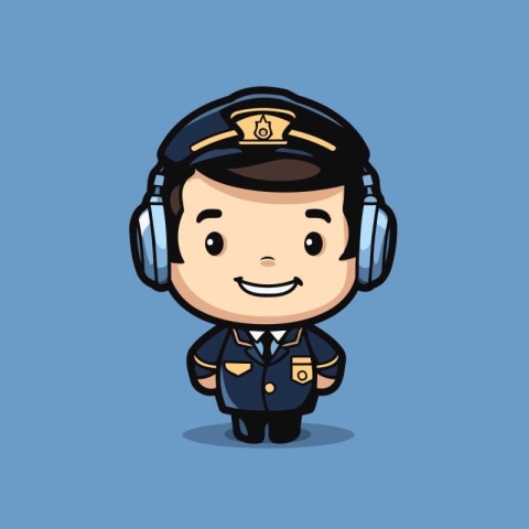 Pilot - Cute Cartoon Policeman Character Vector Illustration Des