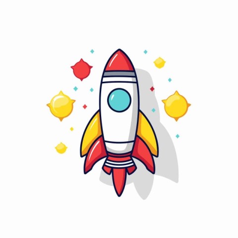 Rocket icon in flat color style. Spaceship vector illustration o