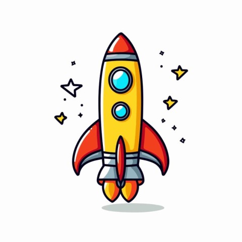 Rocket start up doodle icon. cartoon style vector illustration.