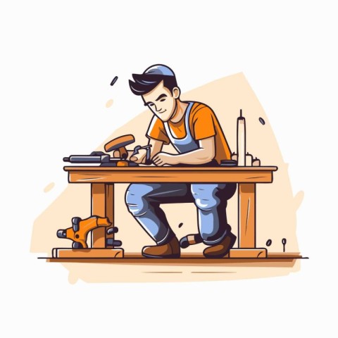 Carpenter at work. Vector illustration of a carpenter working on