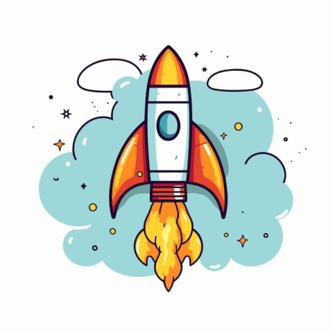 Rocket icon in cartoon style on a white background. Vector illus