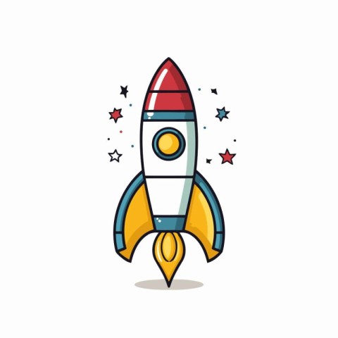 Rocket launch cartoon icon. Isolated on white background. Vector