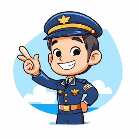 Policeman with victory sign - Cute cartoon vector illustration.