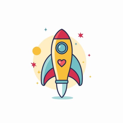 Rocket icon in flat color style. Startup vector illustration on