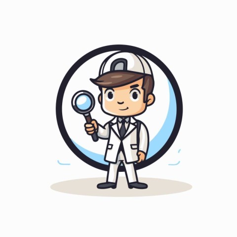 Engineer Holding Magnifying Glass - Vector Cartoon Character Ill