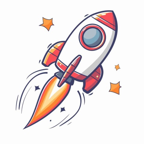 Space rocket icon in cartoon style isolated on white background.