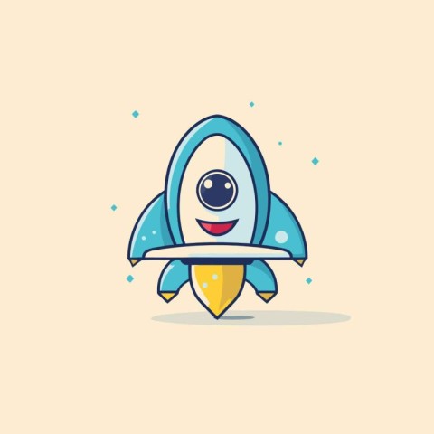 Cute rocket character. Cartoon vector illustration. Flat design