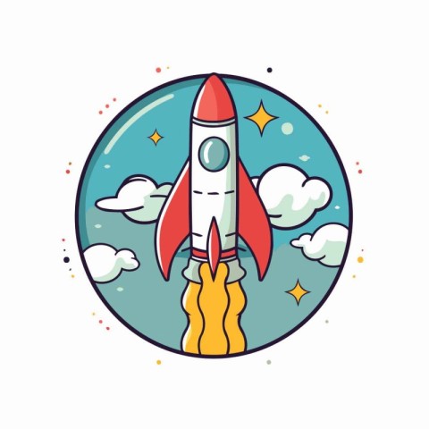 Rocket icon. Vector illustration in flat cartoon style on white