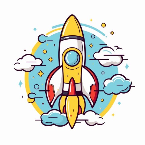 Rocket icon. Flat line art design. Vector illustration. Startup