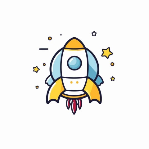 Rocket icon in flat color style. Spaceship vector illustration o