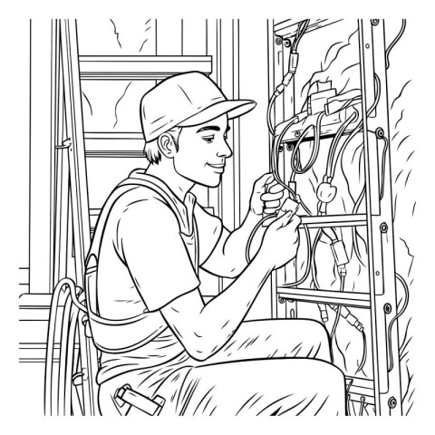 Vector illustration of a plumber repairing a pipeline in a house