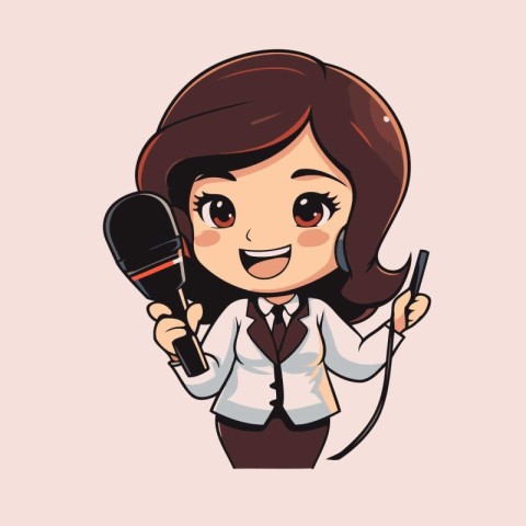 Illustration of a Cute Female Journalist Holding a Microphone