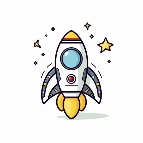 Rocket icon in flat style. Spaceship vector illustration on whit