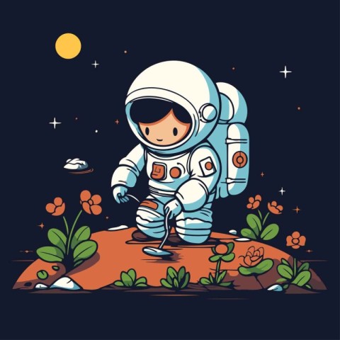 Astronaut on the moon. Vector illustration in cartoon style.