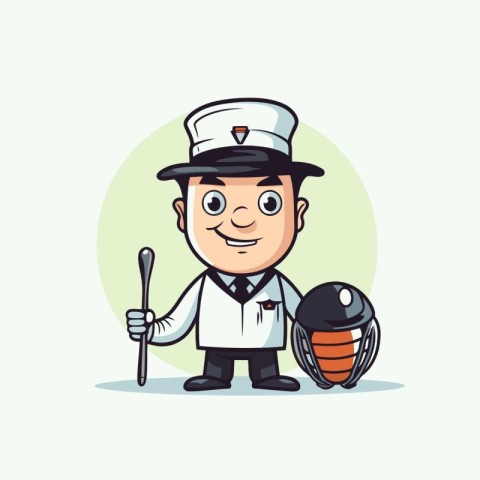 Cartoon vector illustration of a chef holding a baseball bat and