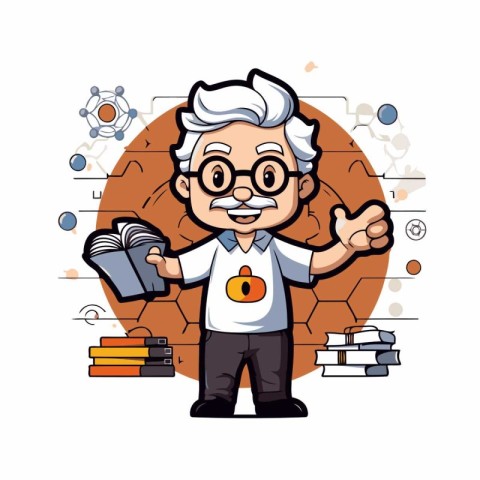 cartoon professor with books over white background. colorful des