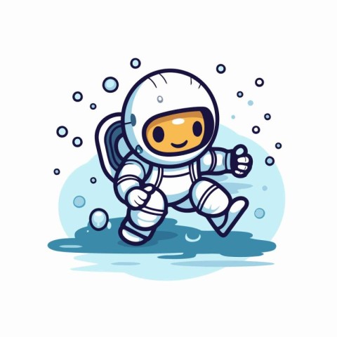 Astronaut running in water. Vector illustration in cartoon style