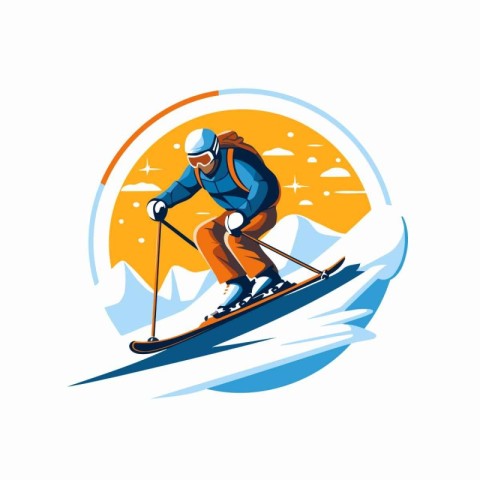 Skier skiing in the mountains. Vector illustration for your desi