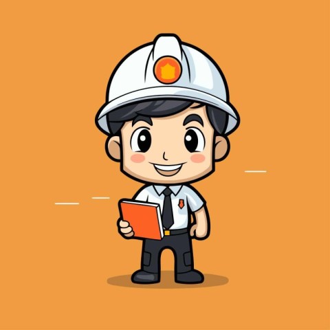 Cute engineer cartoon character design. Vector illustration in f