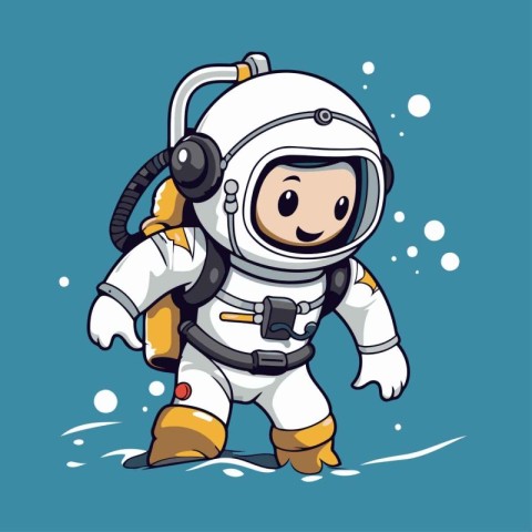 Astronaut on the water. Cartoon character. Vector illustration.