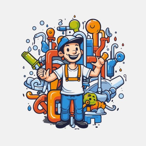 Plumber. Vector illustration. Colorful cartoon character with to