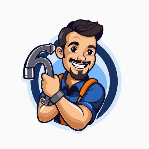 Plumber holding a plumber's plumber's wrench. Vector illustratio