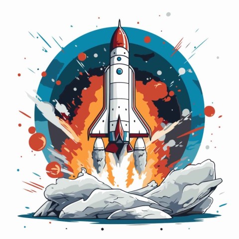 Space rocket launch into space. Vector illustration on a white b