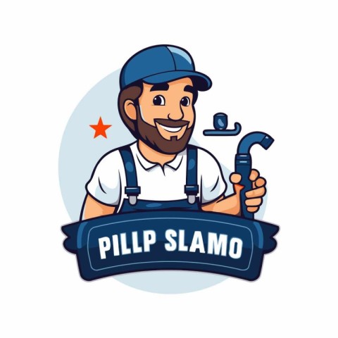 Plumber with wrench and tap. Plumbing service. Vector illustrati