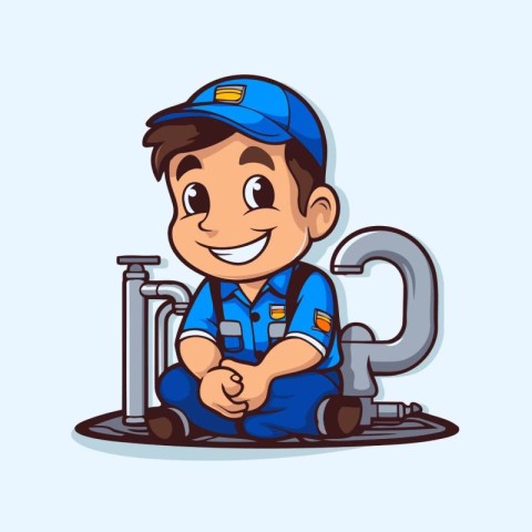 Plumber. Vector illustration of a cartoon plumber in uniform.