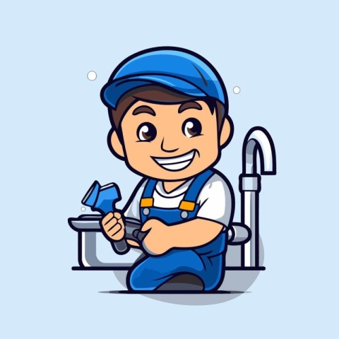 Plumber Plumber Wrench Plumbing Service Cartoon Character Illust