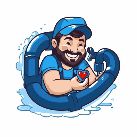 Vector illustration of a plumber with a lifebuoy and a heart.