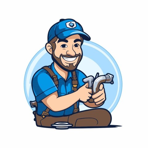 Vector illustration of a plumber holding a spanner in his hand