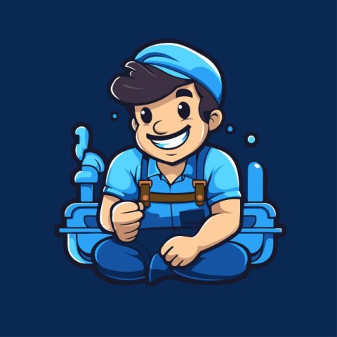 Plumber Plumber Smiling Cartoon Mascot Character Illustration