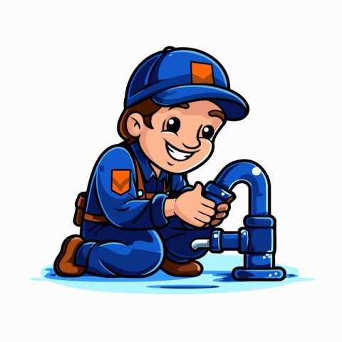 Plumber with a pipe. Vector illustration on a white background.