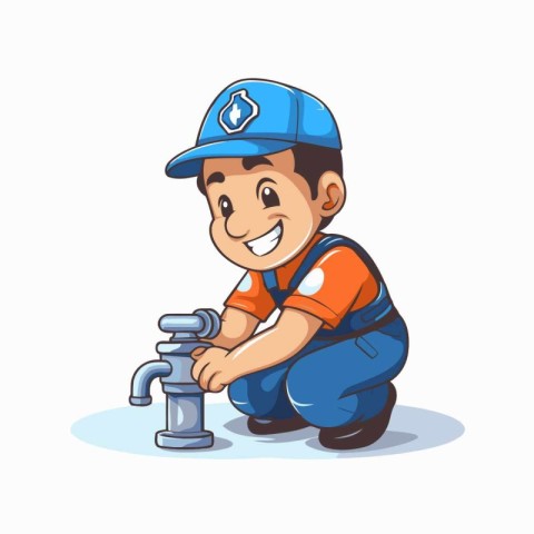 Illustration of a Cute Little Boy Wearing a Plumber Uniform