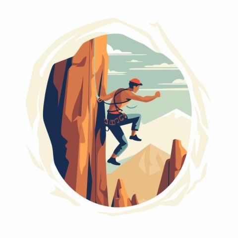 Climber on the cliff. Extreme sport. Vector illustration.