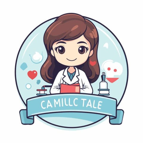 Cute cartoon vector illustration of a cute female doctor with a