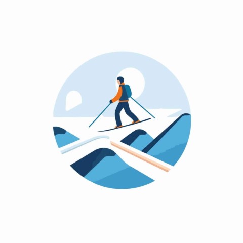 Cross country skiing vector icon. Cross country skier in flat st