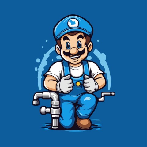 Plumber vector illustration. isolated on blue background. Plumbe