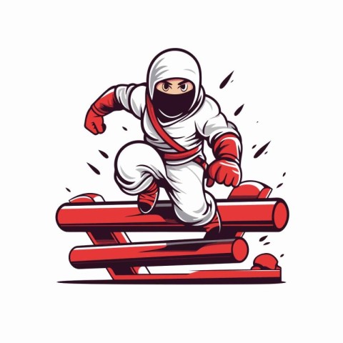 Astronaut riding a snowboard. Vector illustration on white backg