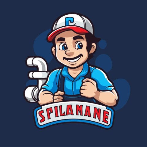 Handsome plumber mascot. Vector illustration for your design.