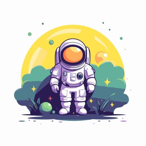 Astronaut in the field. Vector illustration on white background.