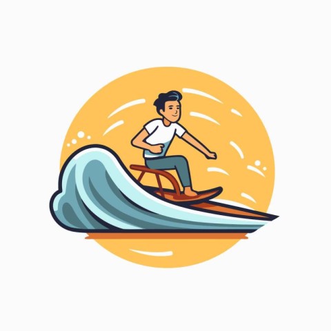 Man riding a surfboard. Vector illustration in a flat style.