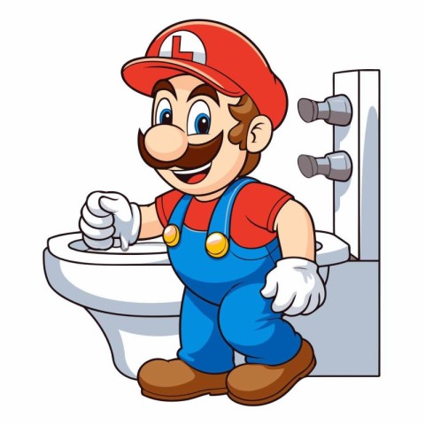 Plumber with toilet on white background. vector illustration. ep