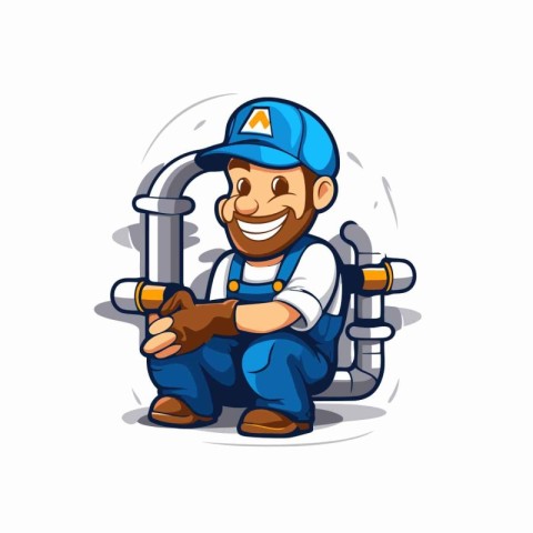 Plumber with a drill. Vector illustration. Isolated on white bac