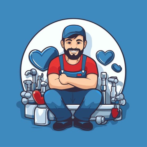 Plumber. Vector illustration in cartoon comic style. Isolated on